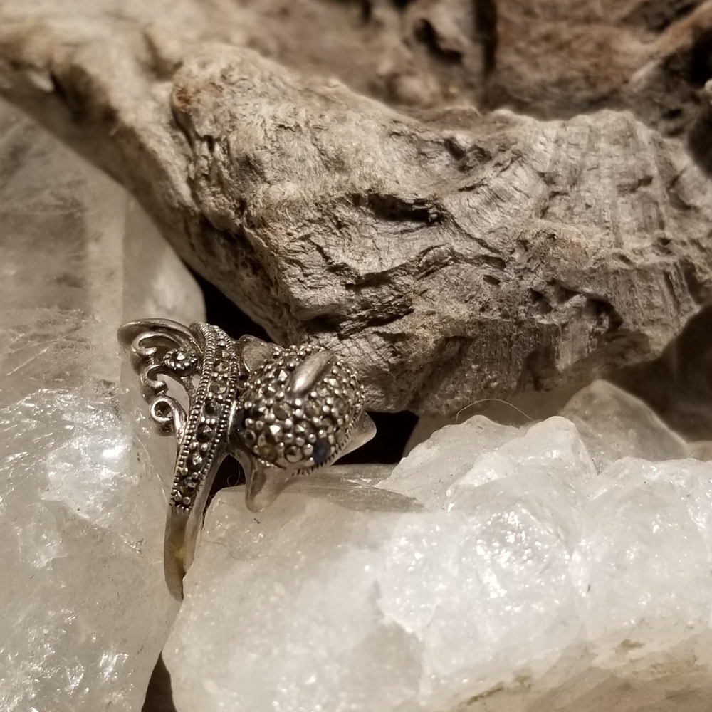 Vintage Marcasite and Sapphire Dolphin Ring